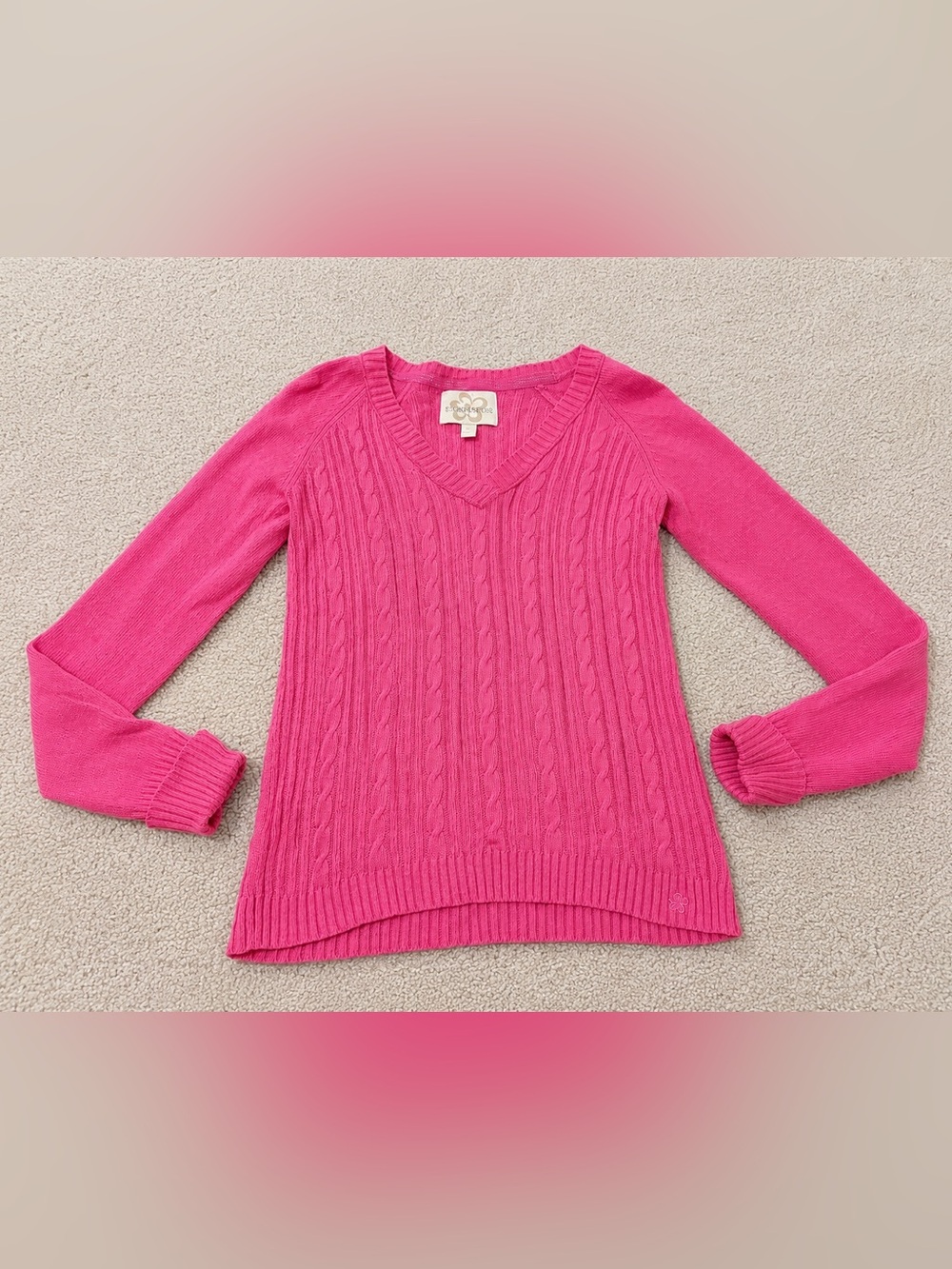 Original Vintage Limited Too
Y2K Cable Knit V-Neck Sweater Pink Girls 18 / Jr S